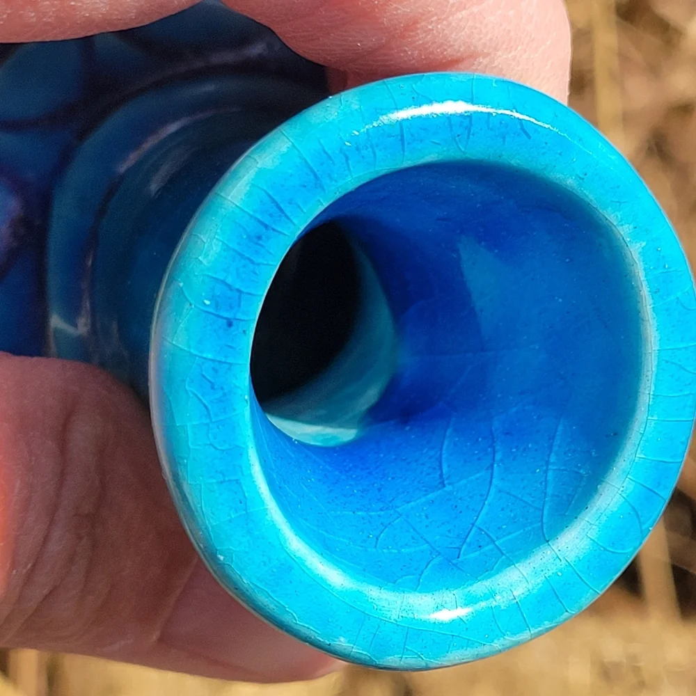 Handcrafted Blue Ceramic Vase ~ Vintage ~ Deep Turquoise Color ~ Pretty!